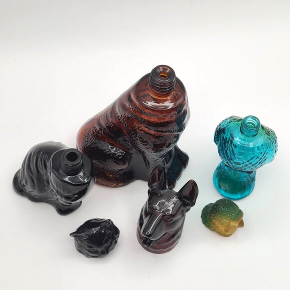 LOT 3 Vintage Avon Animal Bottles Glass Body Plastic Head Dog Cat Parakeet - Picture 6 of 7